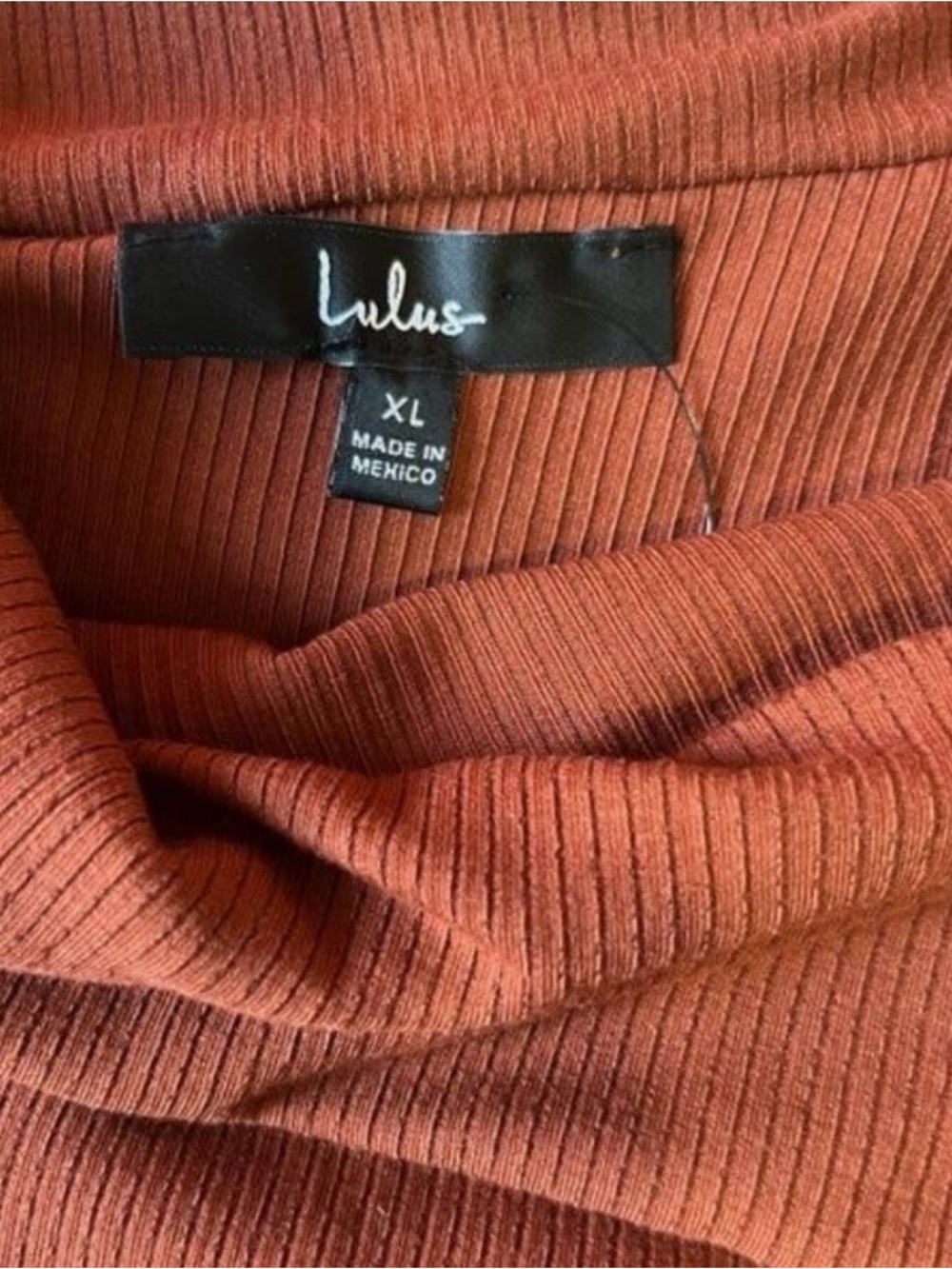 Lulu's One-Shoulder Ribbed Crop Top in Rust Orange - Picture 5 of 5